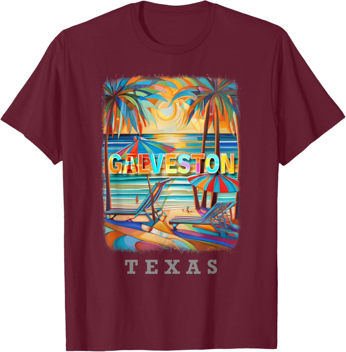 Galveston Texas TX Island Paradise SD882 T-Shirt - T-Shirt | Maroon