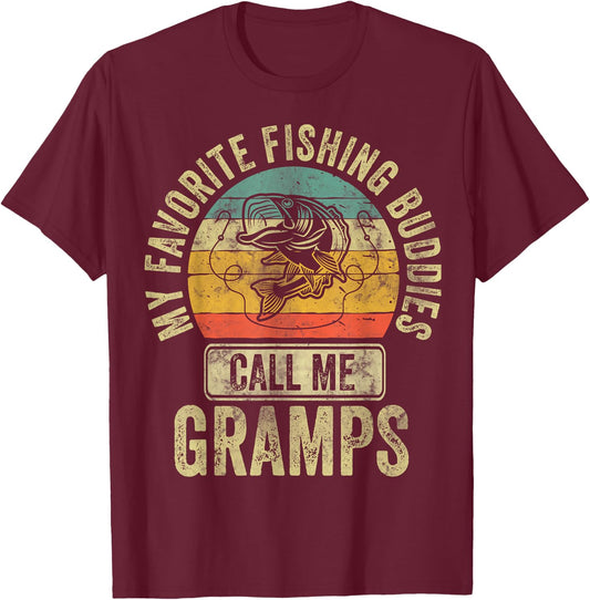 My Favorite Fishing Buddies Call Me Gramps Shirt Fisherman T-Shirt - T-Shirt | Maroon