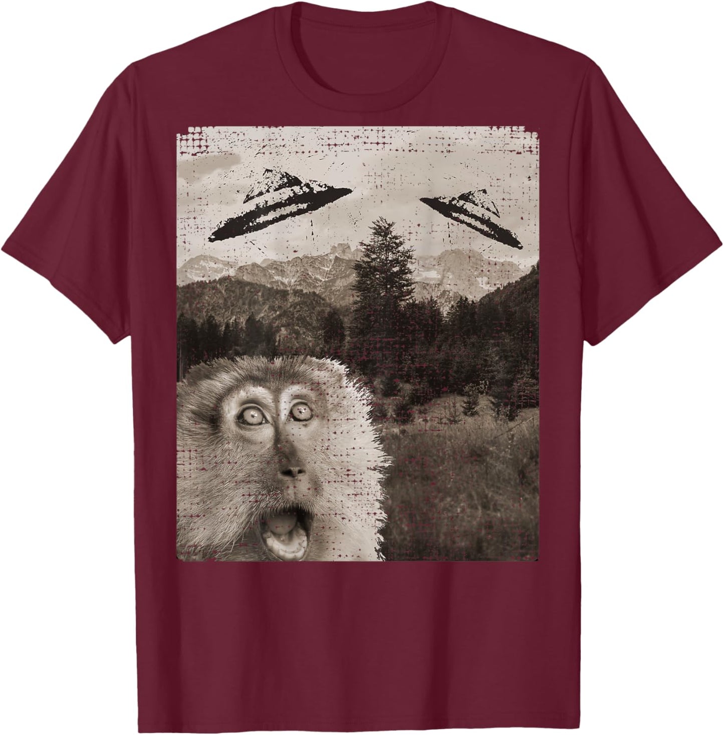 Monkey Ape Space UFO Incoming UFO Landing Funny UFO T-Shirt - T-Shirt | Maroon