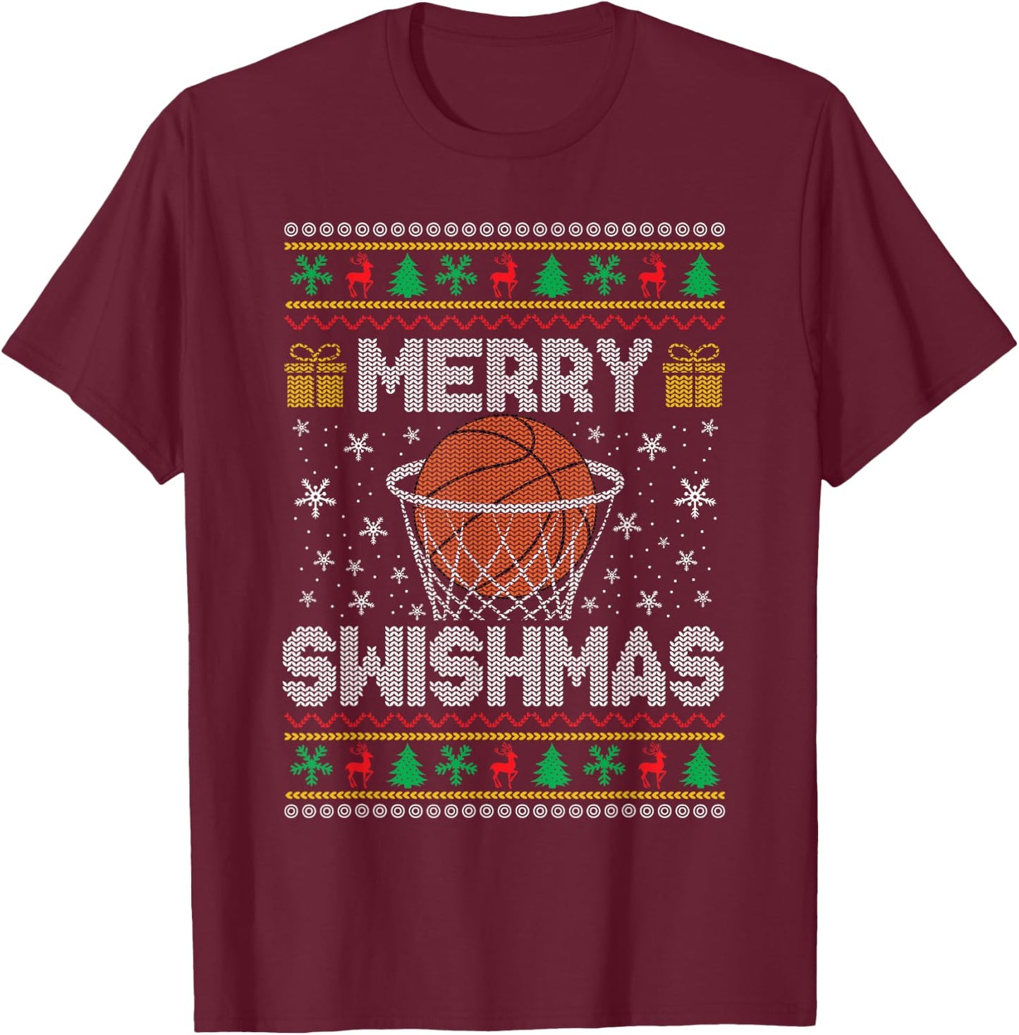 Merry Christmas Ugly Christmas Sweater Basketball Fans Women T-Shirt - T-Shirt | Maroon