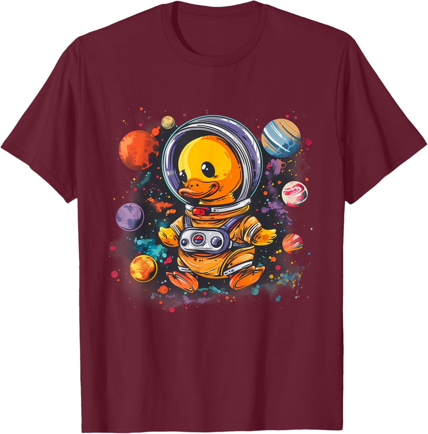 Rubber Duck Space Astronaut Planet Rubber Duck Lover Science T-Shirt - T-Shirt | Maroon