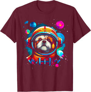 Shih Tzu Dog Planet Space T-Shirt - T-Shirt | Maroon