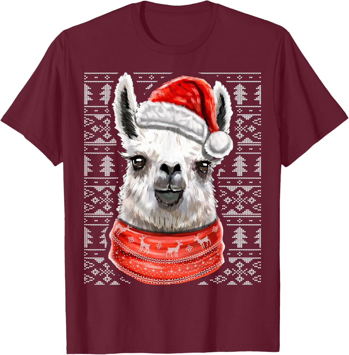 Ugly Christmas Llama Santa Costume Llama Christmas Gift T-Shirt - T-Shirt | Maroon