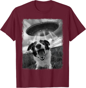 Australian Shepherd Dog UFO Alien Extraterrestrial Selfie T-Shirt - T-Shirt | Maroon