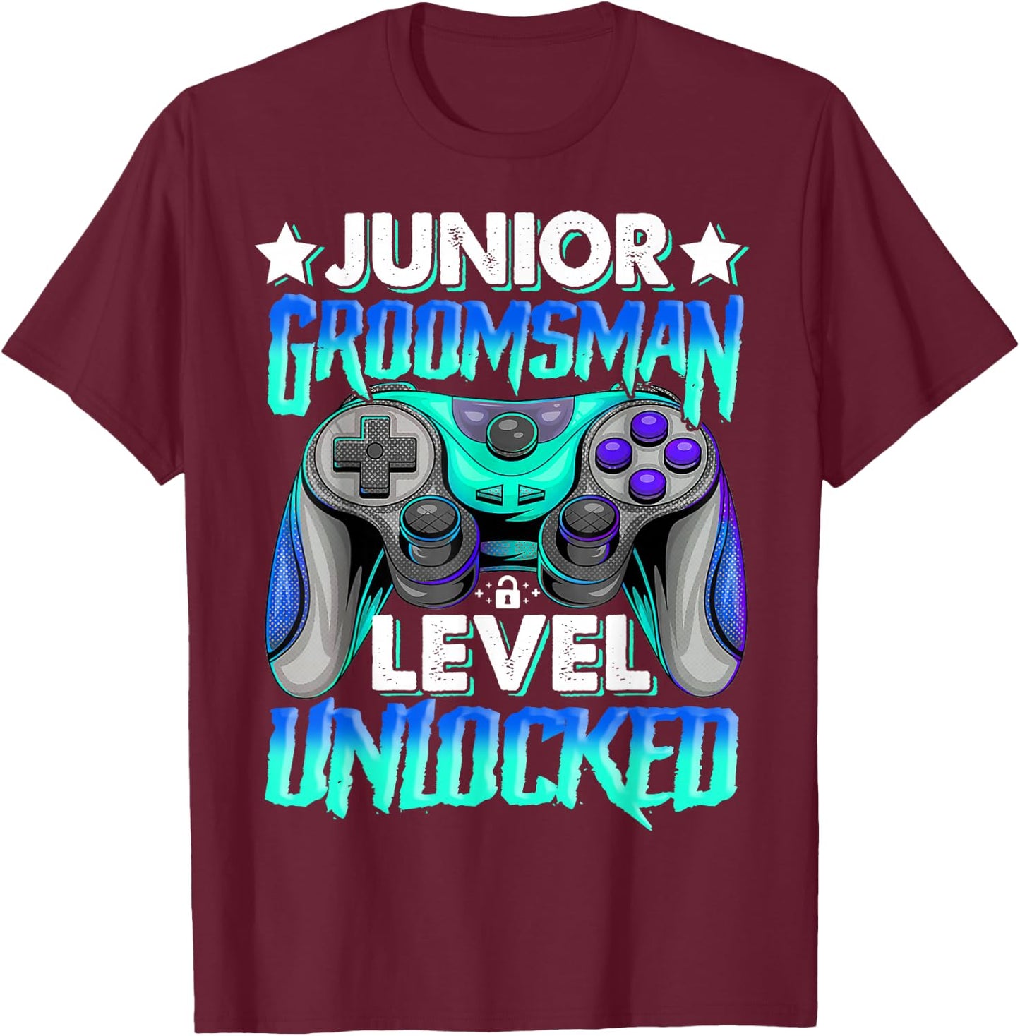 Gamer Junior Groomsman Level Unlocked Video Gaming Wedding T-Shirt - T-Shirt | Maroon