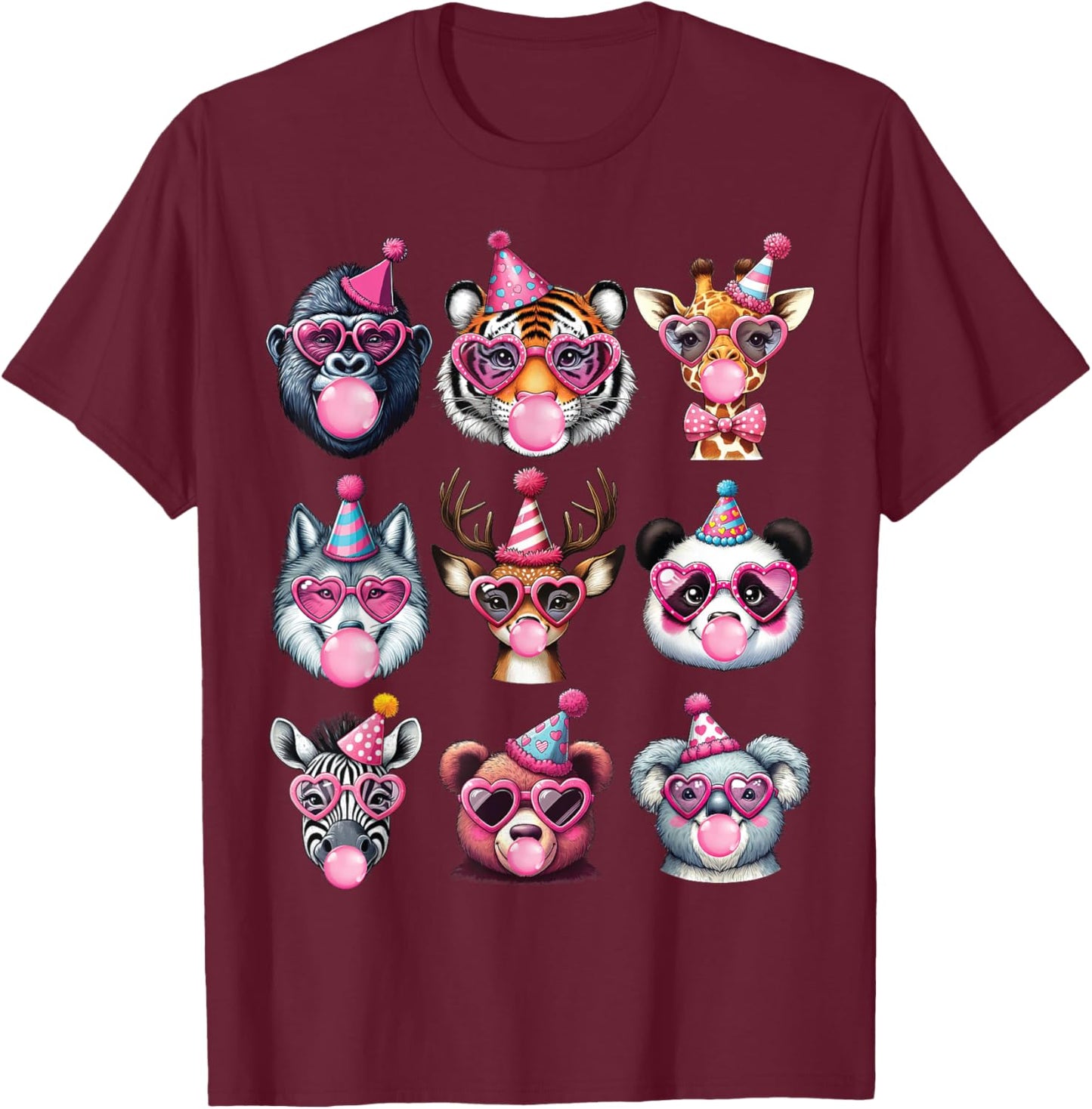 Zoo Animals Birthday Party Wildlife Lovers Boys Girls Kids T-Shirt - T-Shirt | Maroon