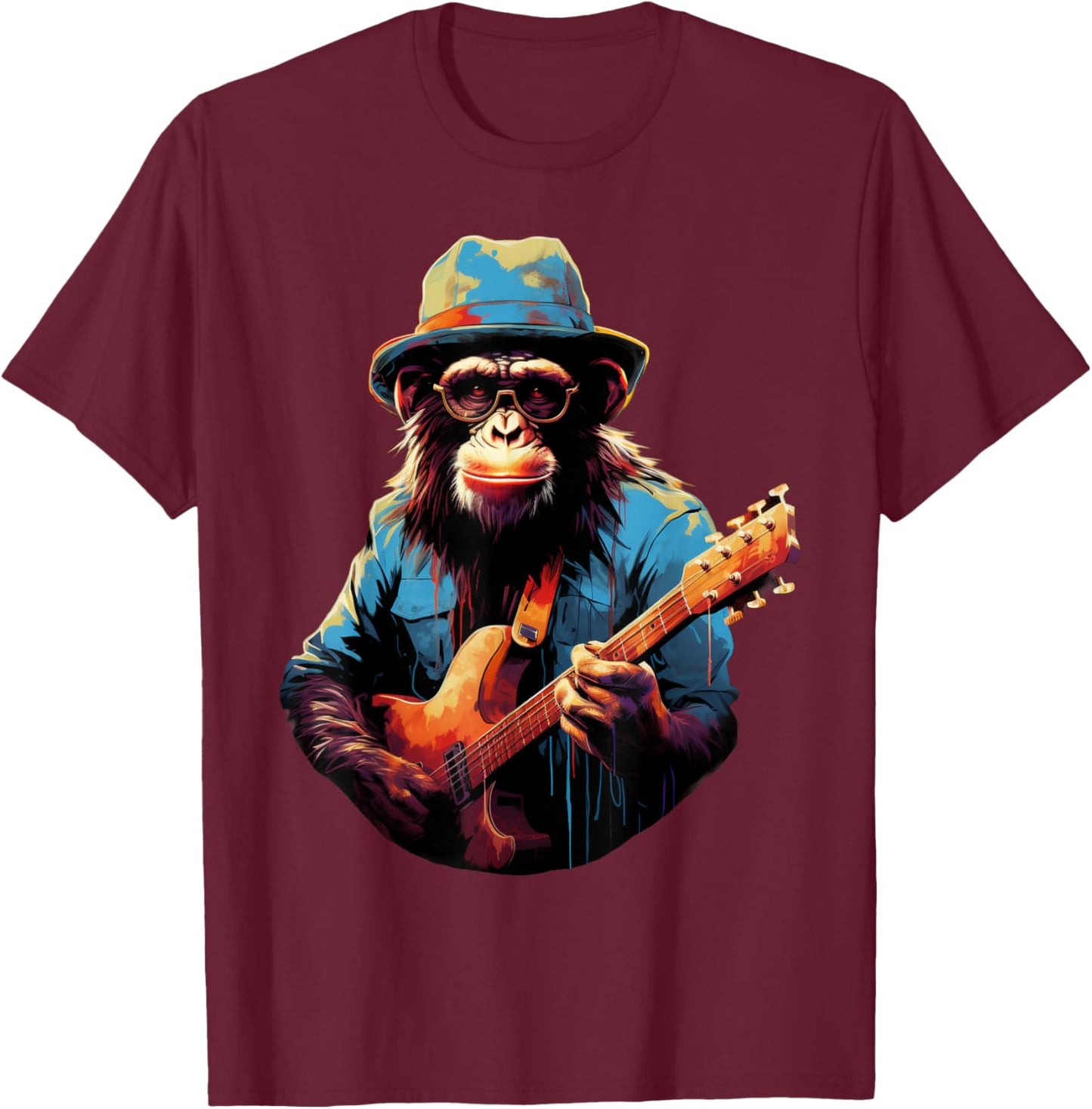 Cute Monkey Playing Guitar Monkeys Musician Music T-Shirt - T-Shirt | Maroon
