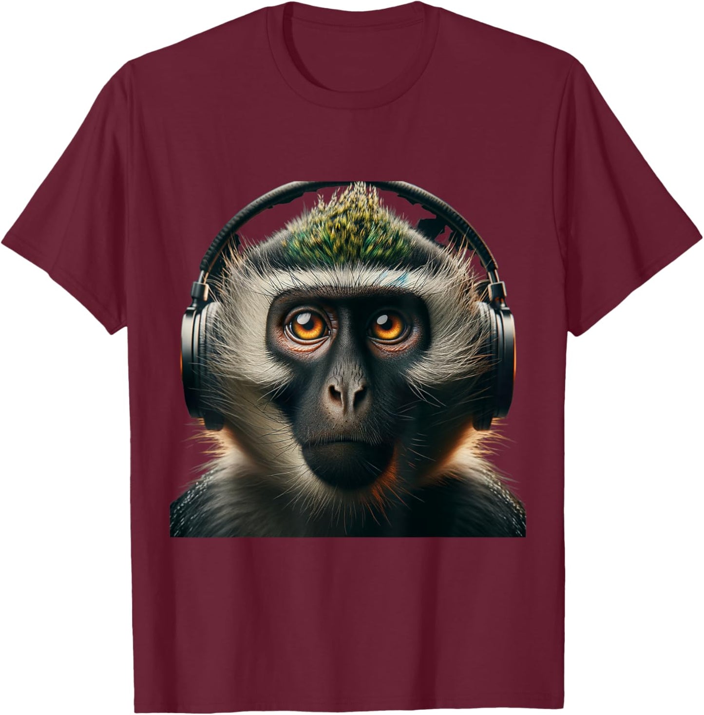 Vervet Monkey Shirt Monkey Portrait Wildlife Exotic Ape Face T-Shirt - T-Shirt | Maroon