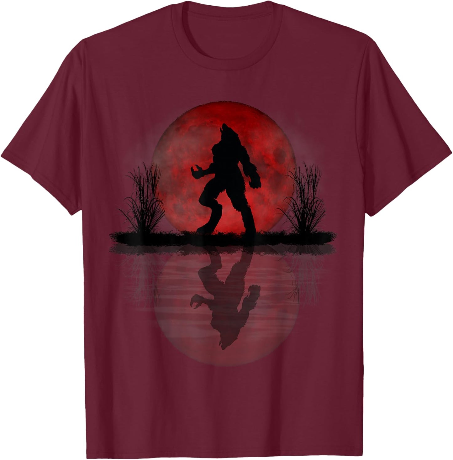 Werewolf Under A Full Blood Moon Howling T-Shirt - T-Shirt | Maroon