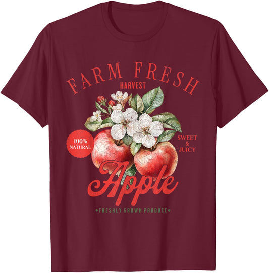 Farm Fresh Organic Apple Farmer's Market Homegrown Vintage T-Shirt - T-Shirt | Maroon