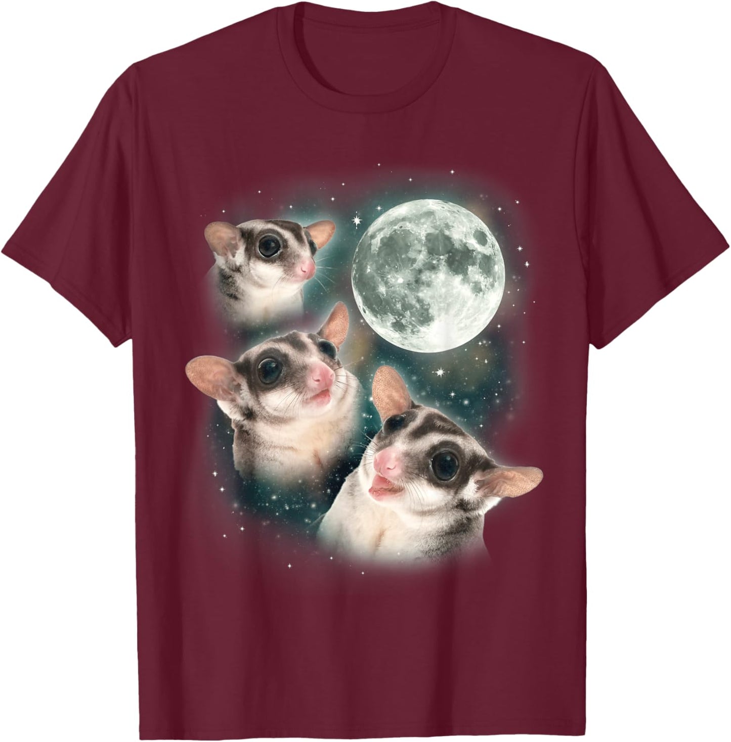 Three Sugar Glider Moon | Cute Funny Mystical 3 Sugar Glider T-Shirt - T-Shirt | Maroon