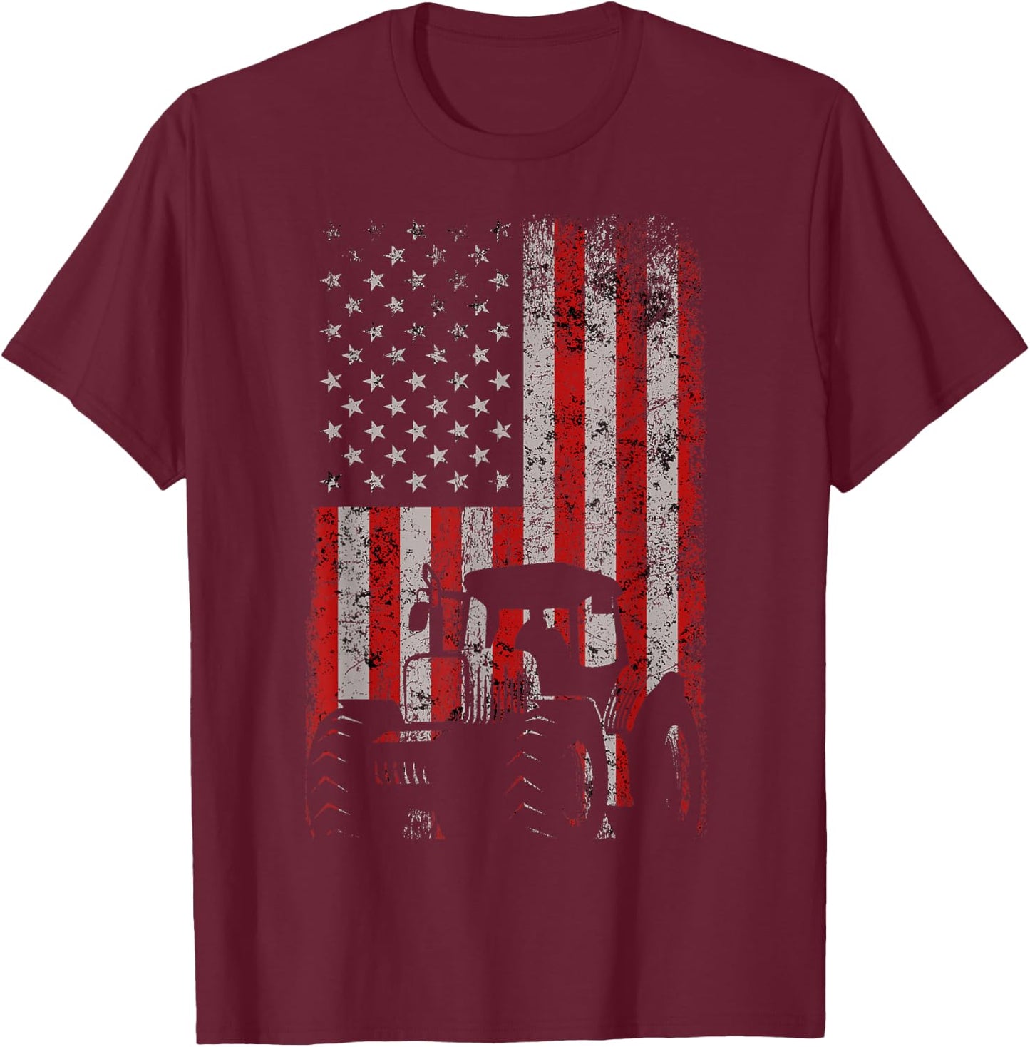 Retro American Flag Tractor Gift Men Women Tractor Farm Small T-Shirt - T-Shirt | Maroon