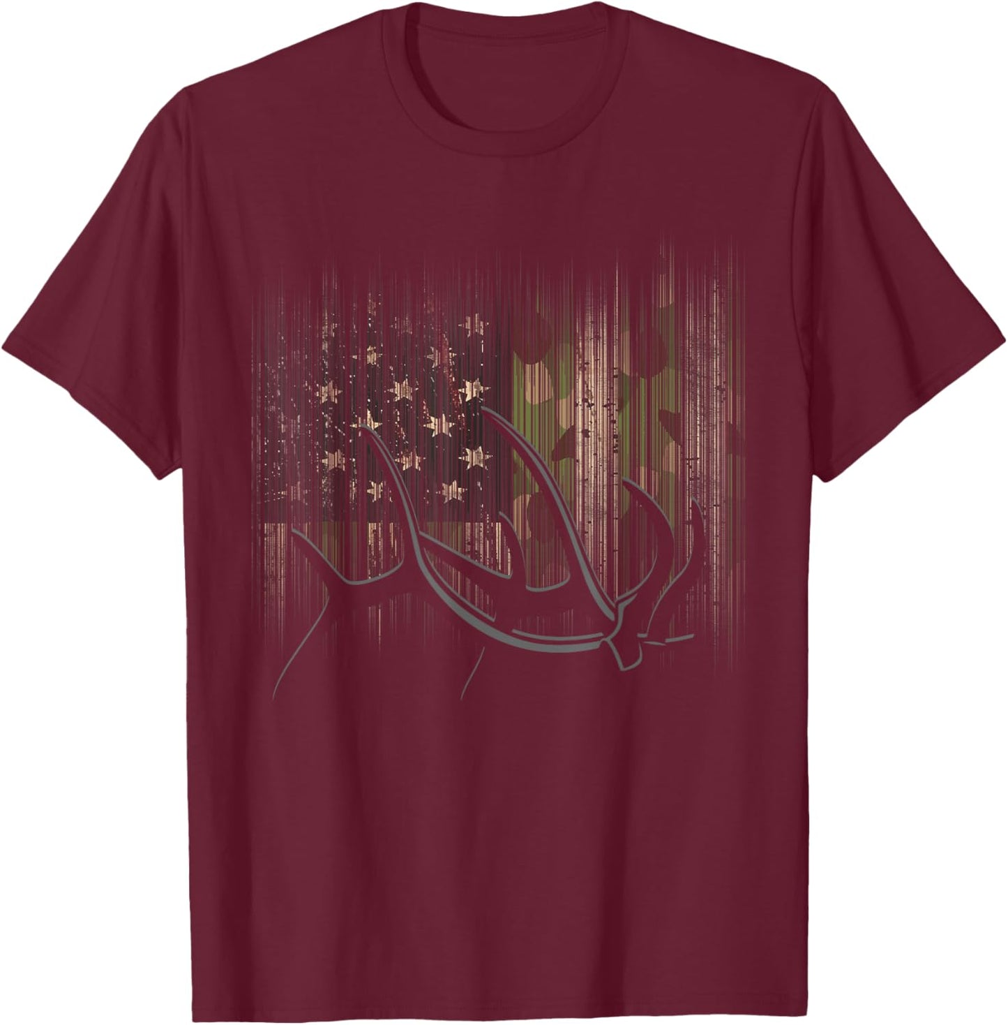 American Flag Outdoor Antlers Elk Deer T-Shirt - T-Shirt | Maroon