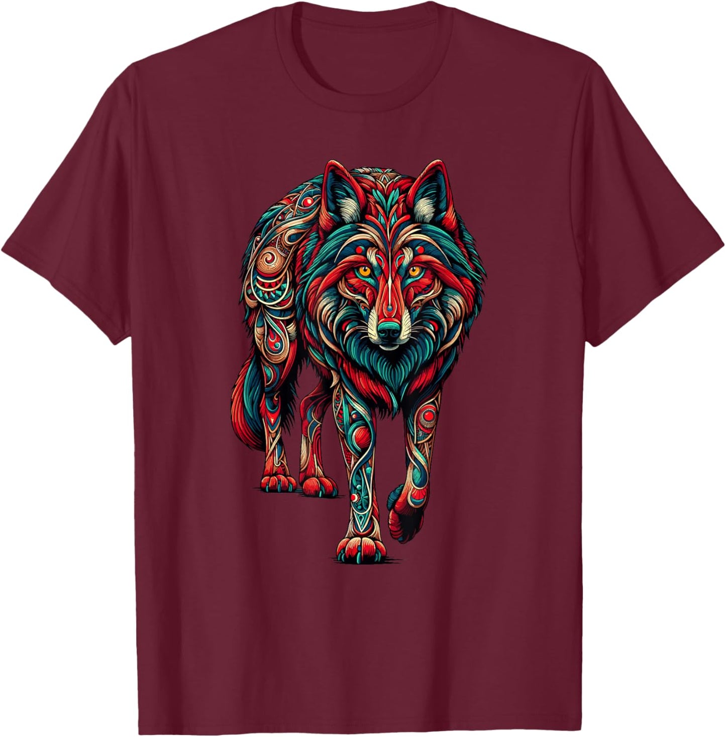 Mandala Art Red Wolf Lover Wolves T-Shirt - T-Shirt | Maroon