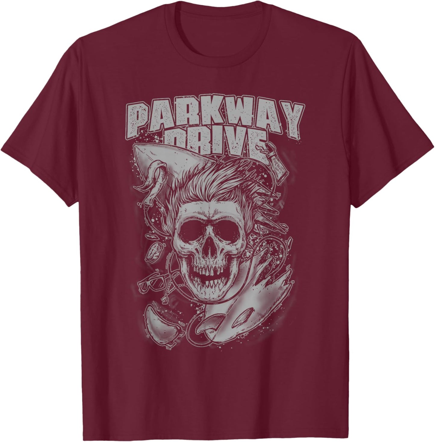 Parkway Drive – Offizieller Merchandise-Artikel – Surfer Skull – Schwarz T-Shirt - T-Shirt | Maroon