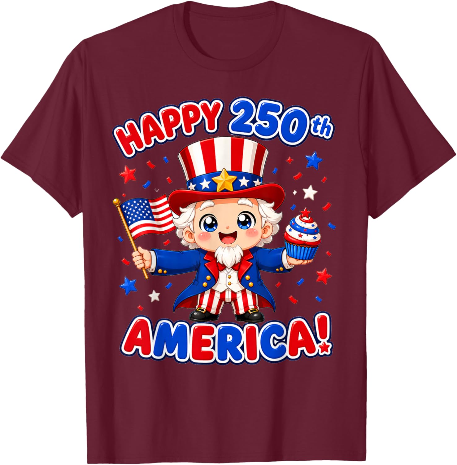 250 Anniversary USA Kids Toddler Girl Boy Kawaii T-Shirt - T-Shirt | Maroon