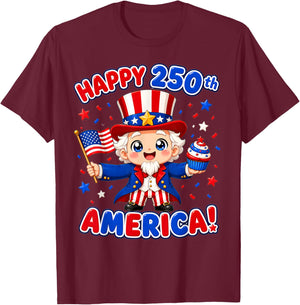 250 Anniversary USA Kids Toddler Girl Boy Kawaii T-Shirt - T-Shirt | Maroon