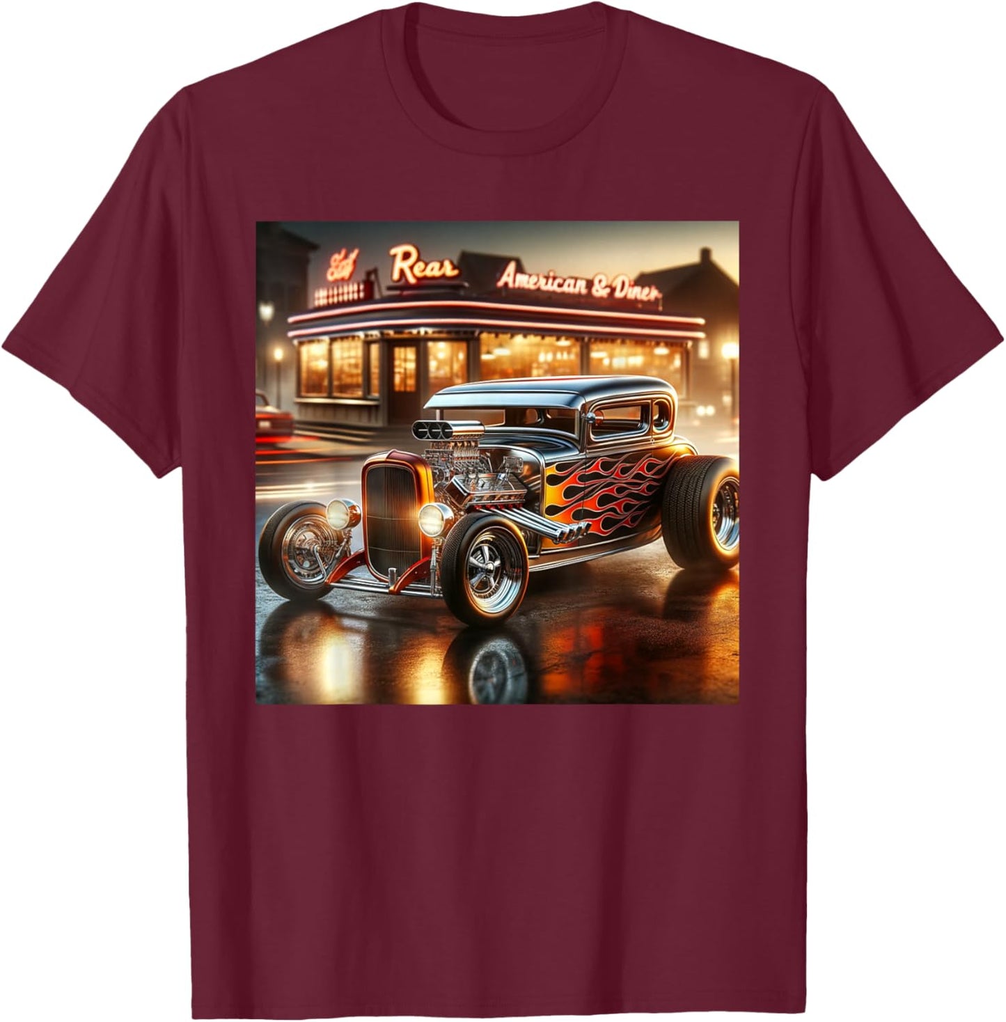 Classic Hot Rod Retro Vintage Custom Hotrod Car Illustration T-Shirt - T-Shirt | Maroon