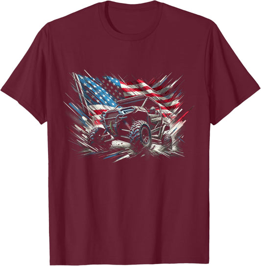 SXS UTV American flag outdoors T-Shirt - T-Shirt | Maroon