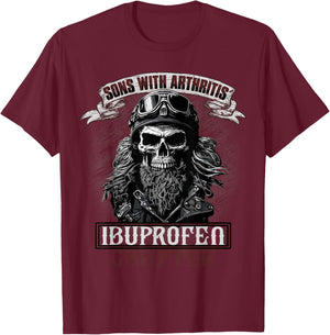 Funny Apparel for older Bikers Sons with Arthritis Ibuprofen Chapter Men's Black Small Short Sleeve T-Shirt - T-Shirt | Maroon