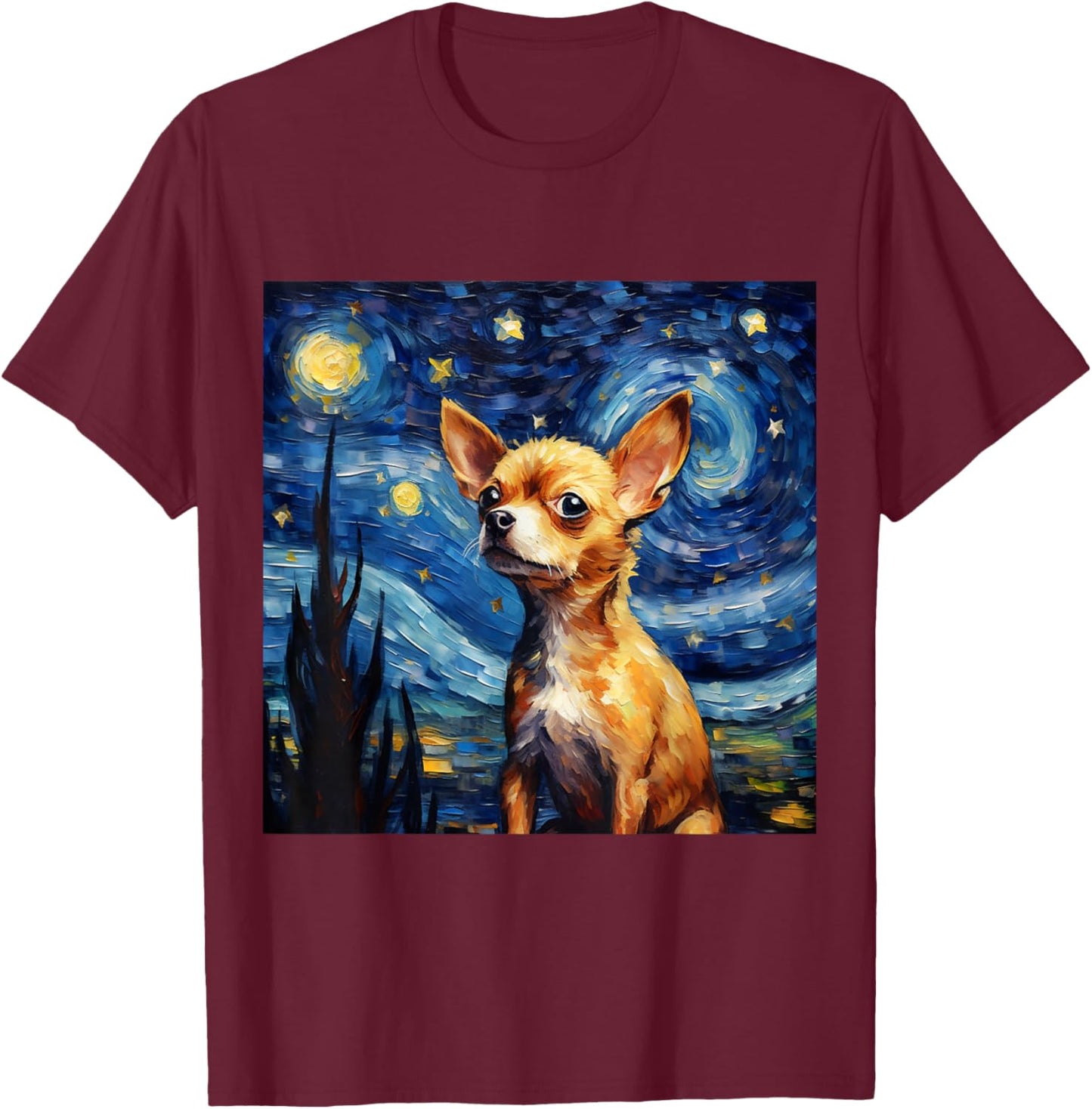 Chihuahua Starry Night - Chihuahua T-Shirt - T-Shirt | Maroon