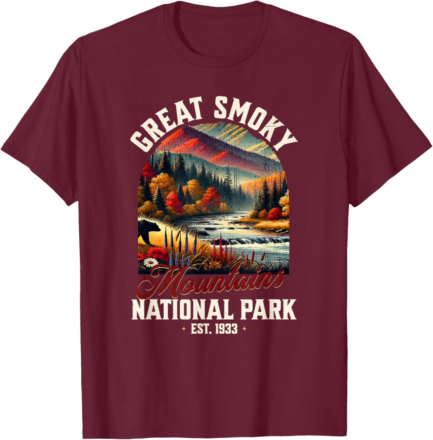 Retro Great Smoky Mountains National Park | Vintage USA T-Shirt - T-Shirt | Maroon