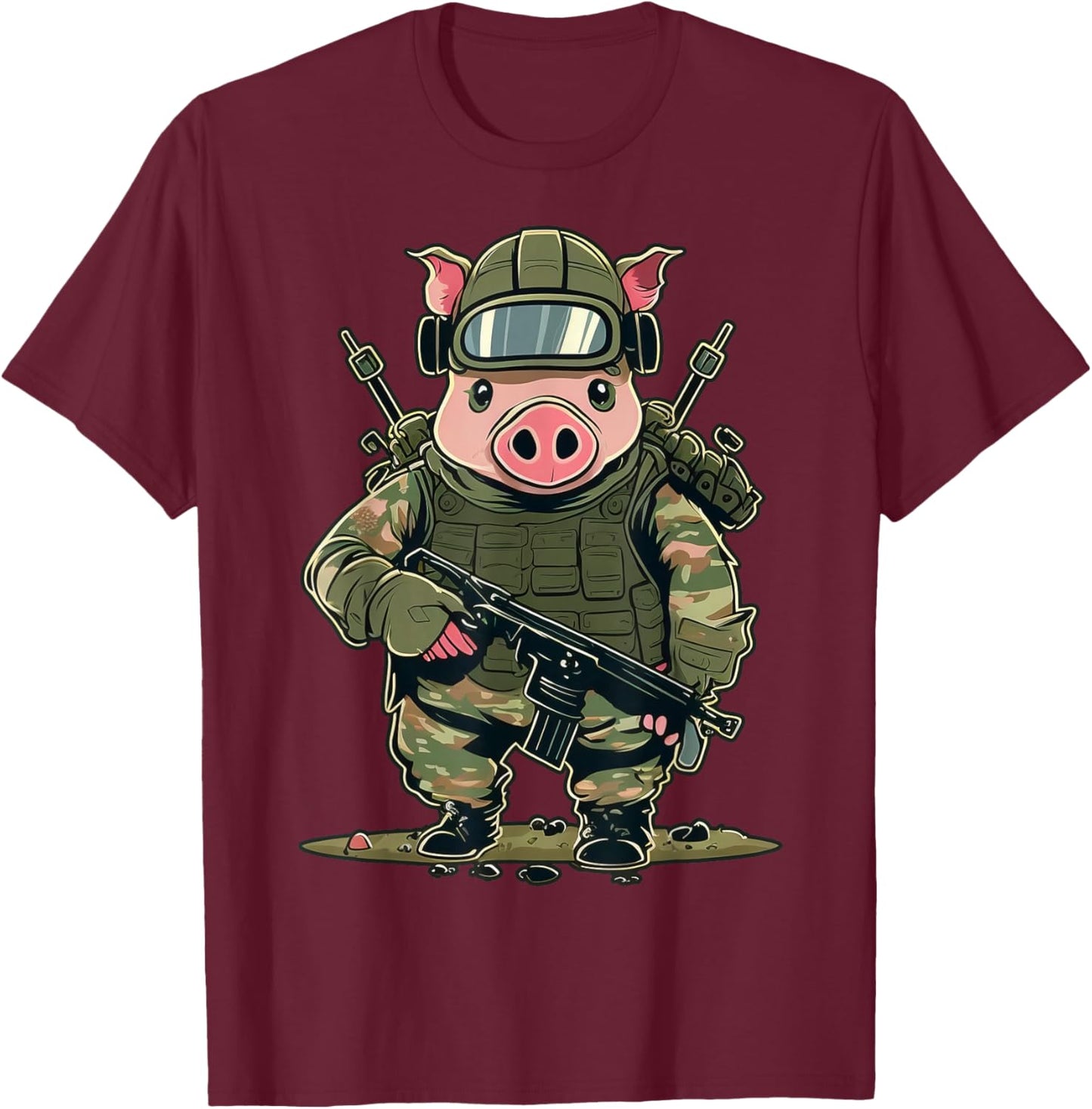 Soldier Pig Army Military Pig T-Shirt - T-Shirt | Maroon
