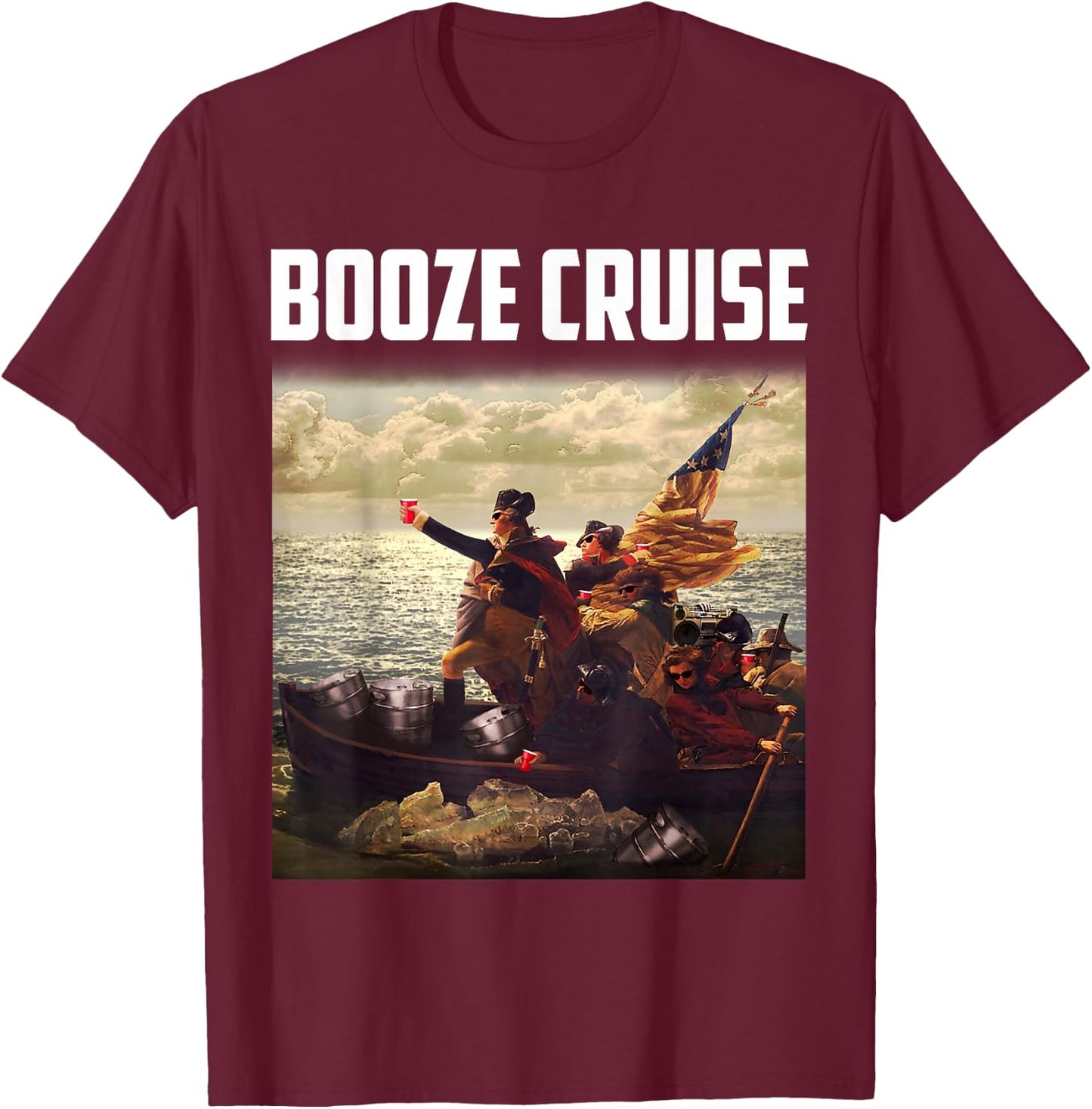 Political Party Booze Cruise Shades & Red Cups T-Shirt - T-Shirt | Maroon