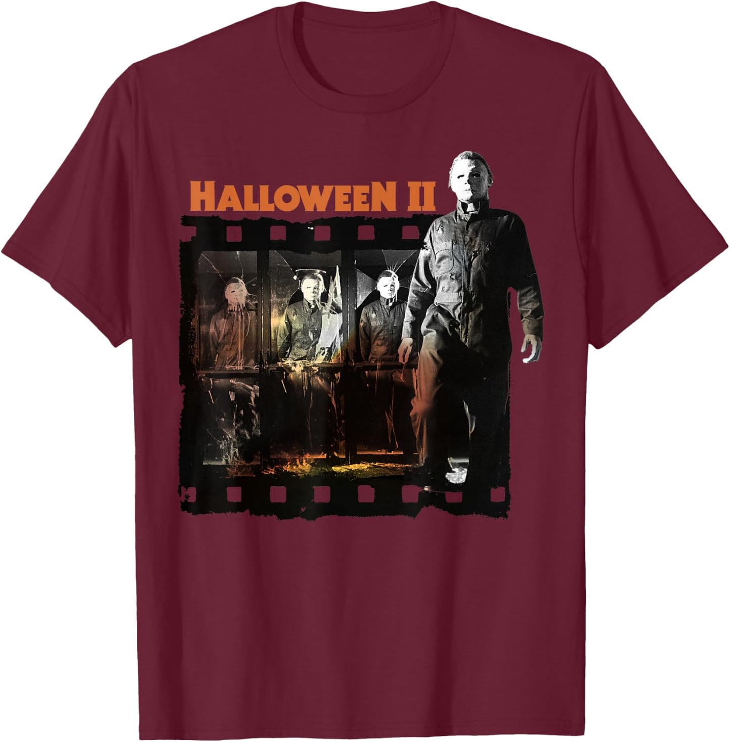 Halloween 2 Michael Myers Film Strip Poster T-Shirt - T-Shirt | Maroon