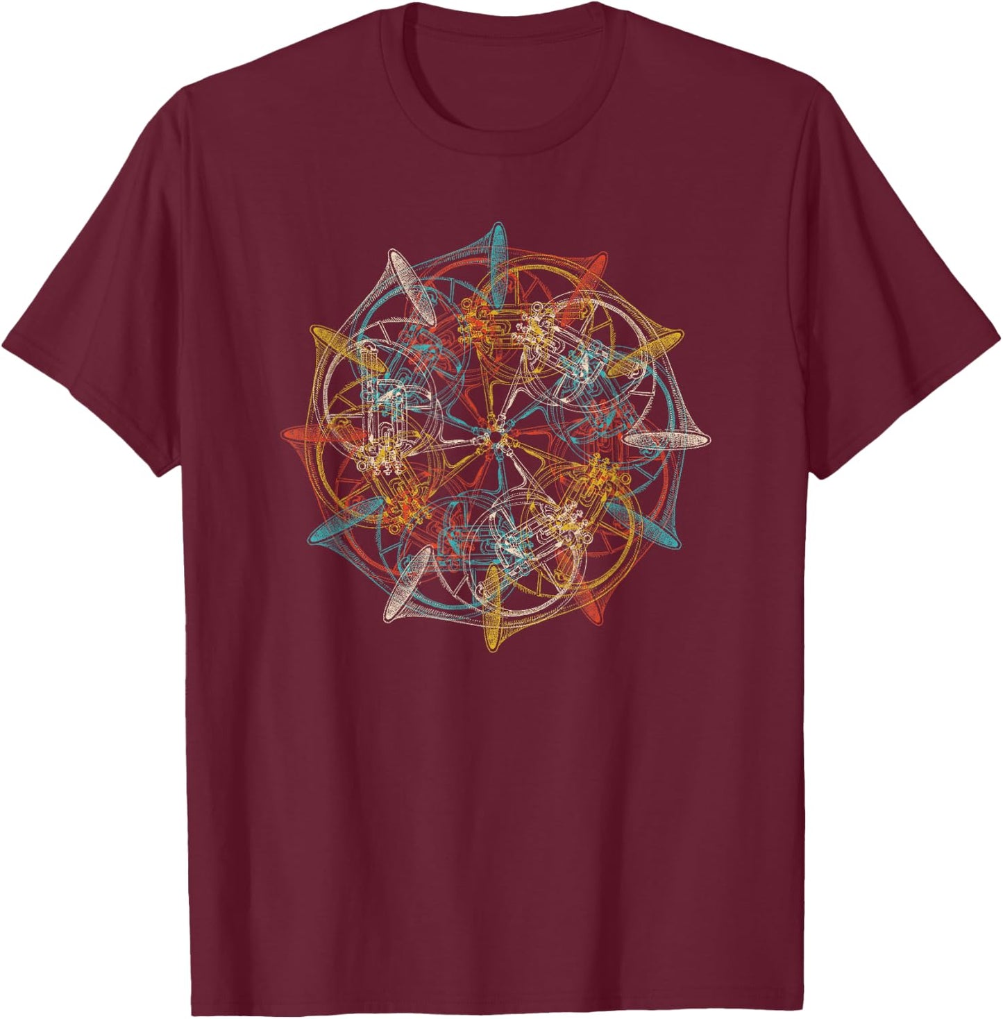 French Horn Vintage Marching Band Musician T-Shirt - T-Shirt | Maroon