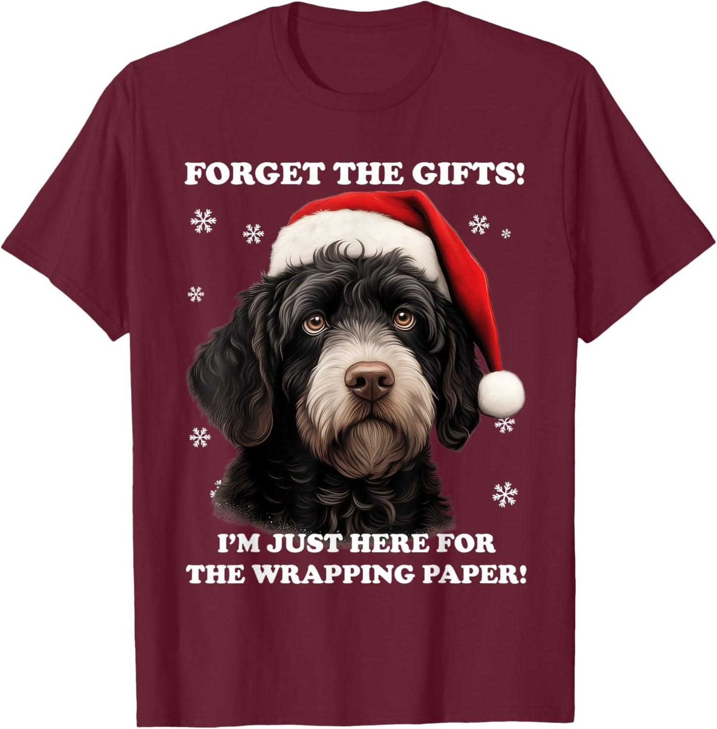 Portuguese water dog with Christmas hat Funny dog Christmas T-Shirt - T-Shirt | Maroon