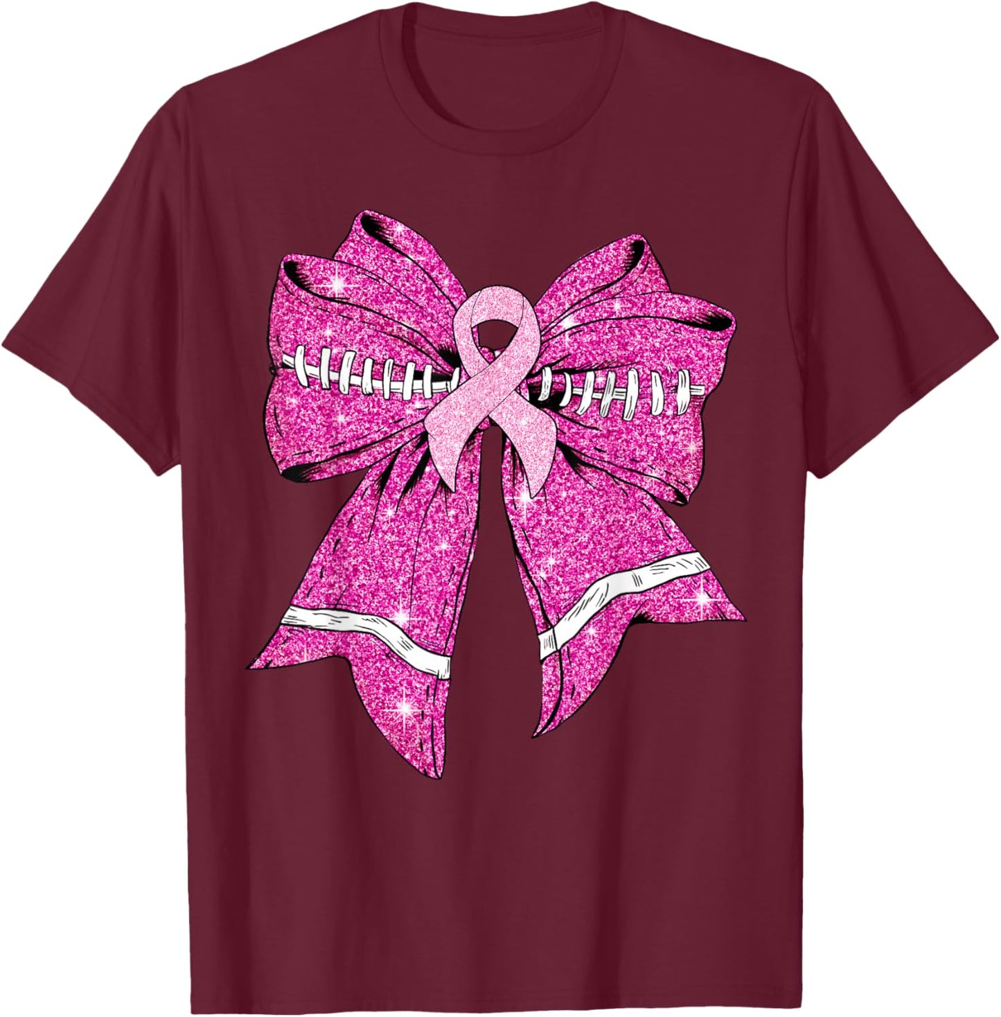 Cheer For The Cure Coquette Bow Football Breast Cancer Women T-Shirt - T-Shirt | Maroon