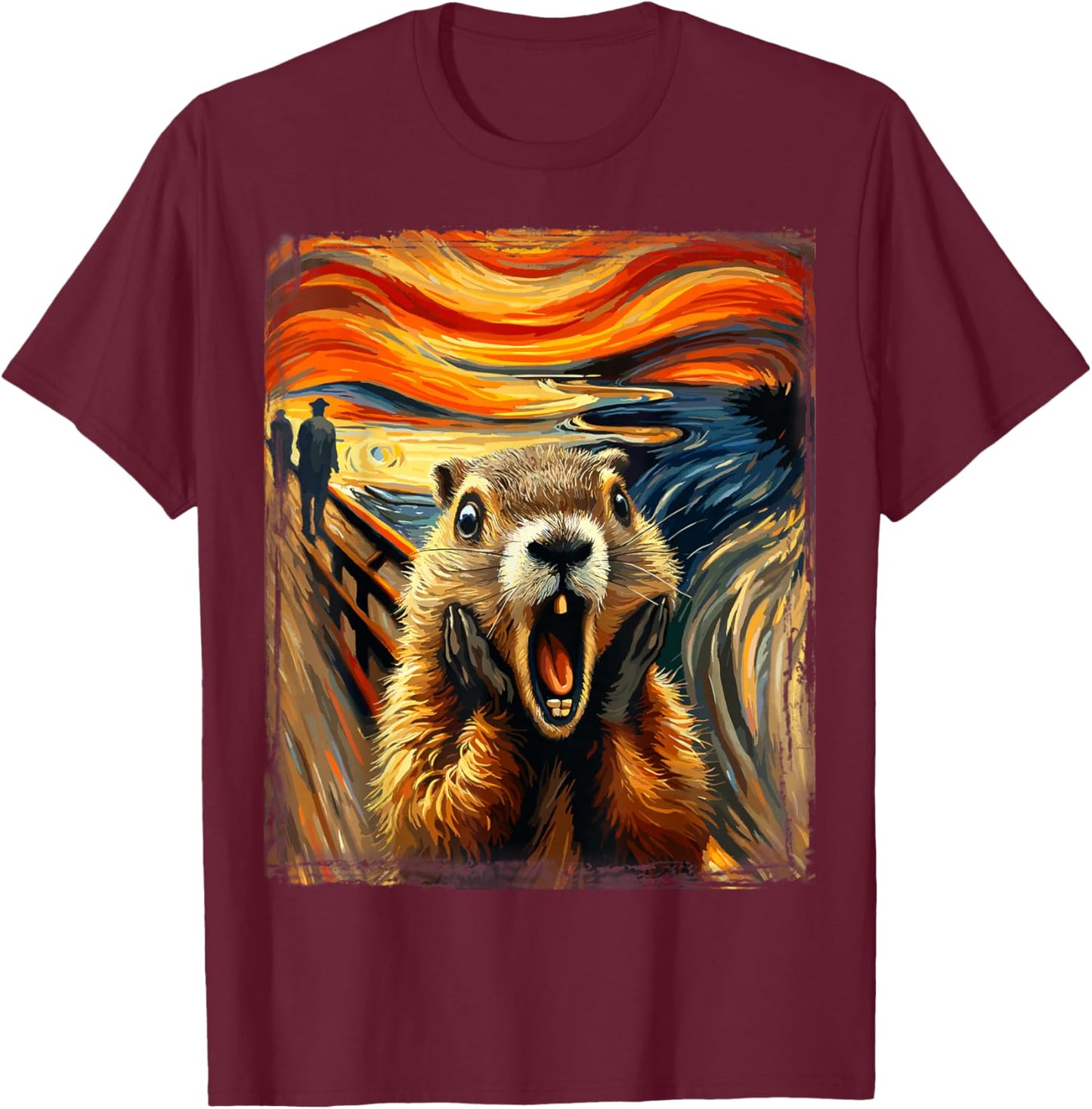 Scream Parody Funny Animal Painting Artistic Groundhog Day T-Shirt - T-Shirt | Maroon
