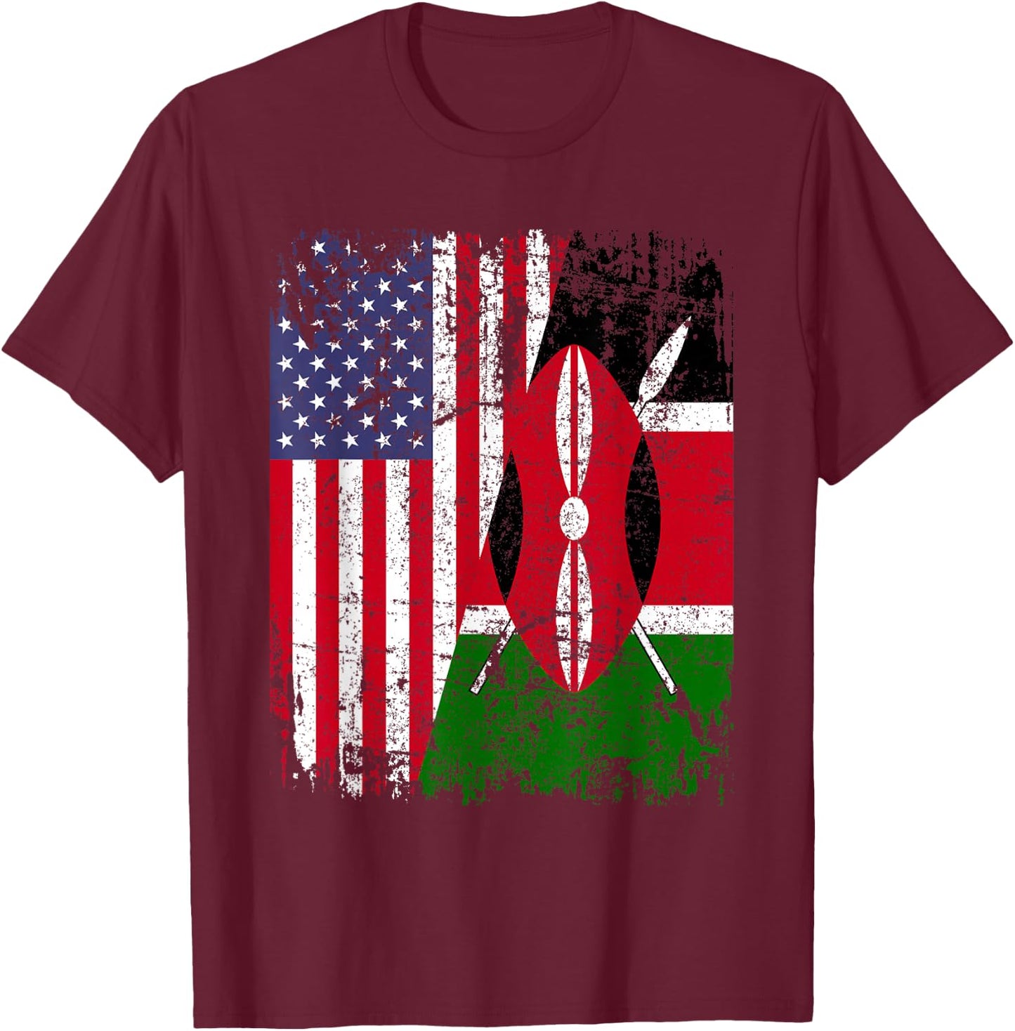 KENYAN ROOTS | Half American Flag | KENYA T-Shirt - T-Shirt | Maroon