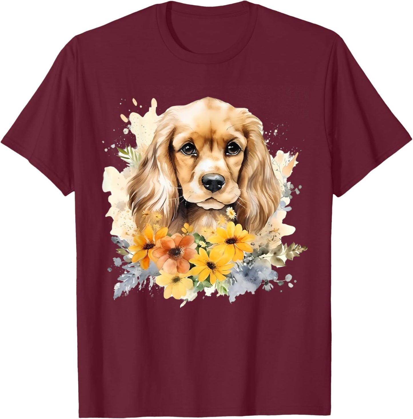 Watercolor English Cocker Spaniel Puppy T-Shirt - T-Shirt | Maroon