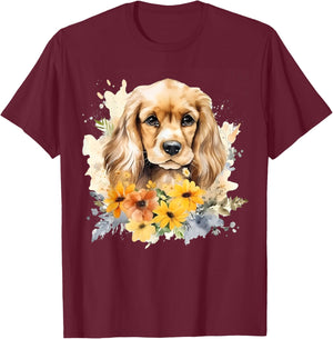 Watercolor English Cocker Spaniel Puppy T-Shirt - T-Shirt | Maroon