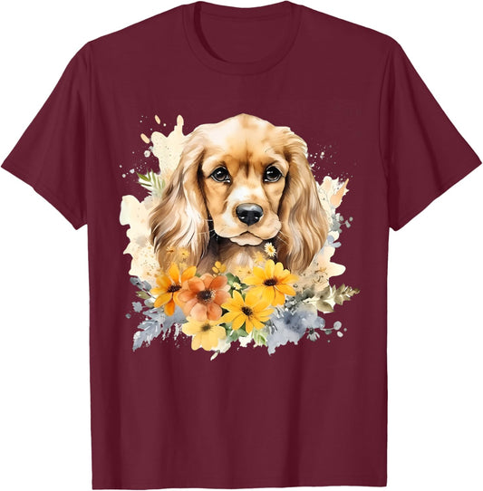 Watercolor English Cocker Spaniel Puppy T-Shirt - T-Shirt | Maroon