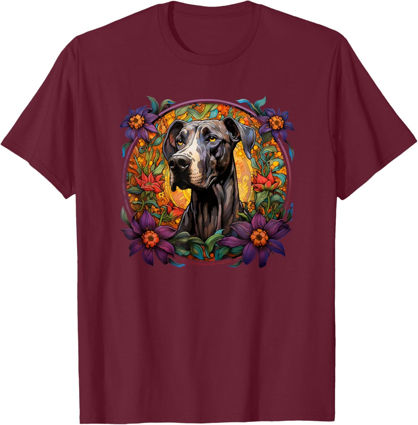 Beautiful Flowers Mom Great Dane Lover T-Shirt - T-Shirt | Maroon