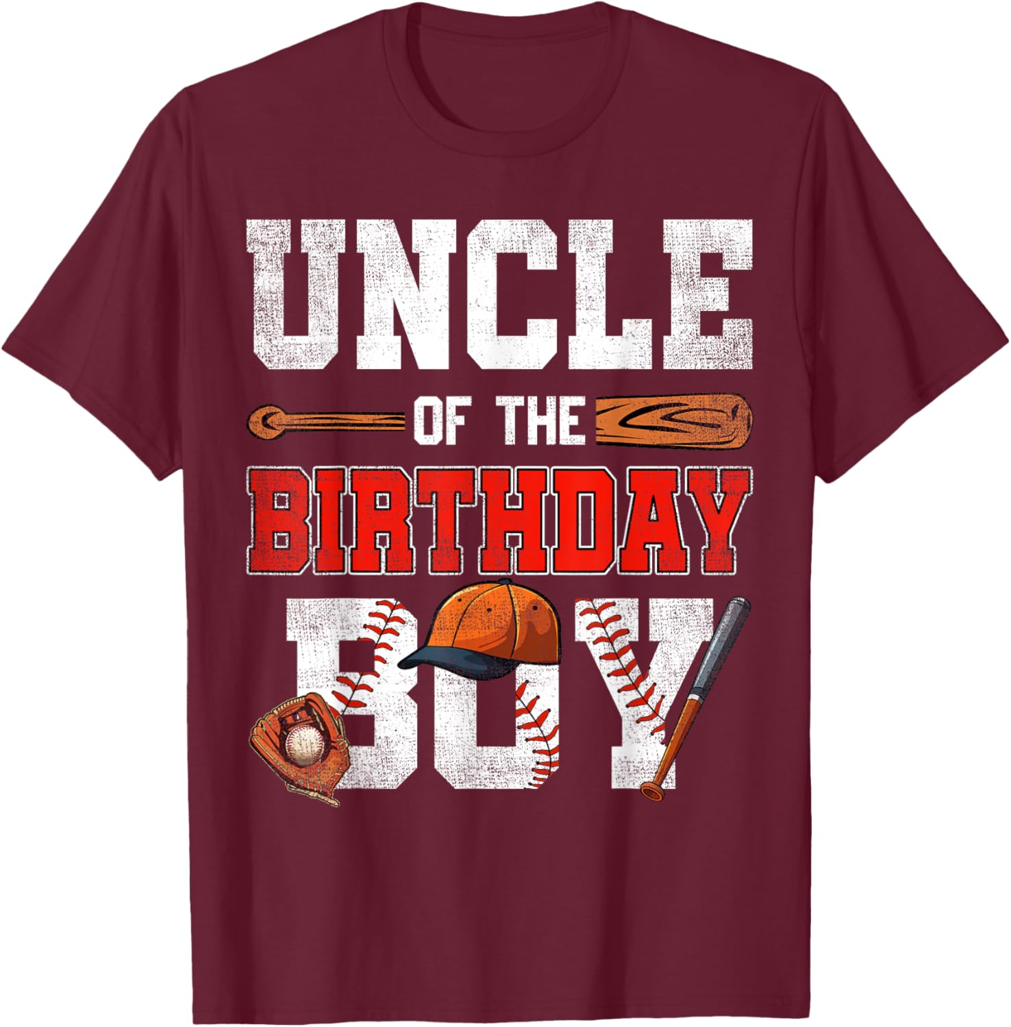 Uncle Of The Birthday Boy Baseball Bday Family T-Shirt - T-Shirt | Maroon