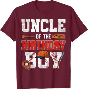 Uncle Of The Birthday Boy Baseball Bday Family T-Shirt - T-Shirt | Maroon