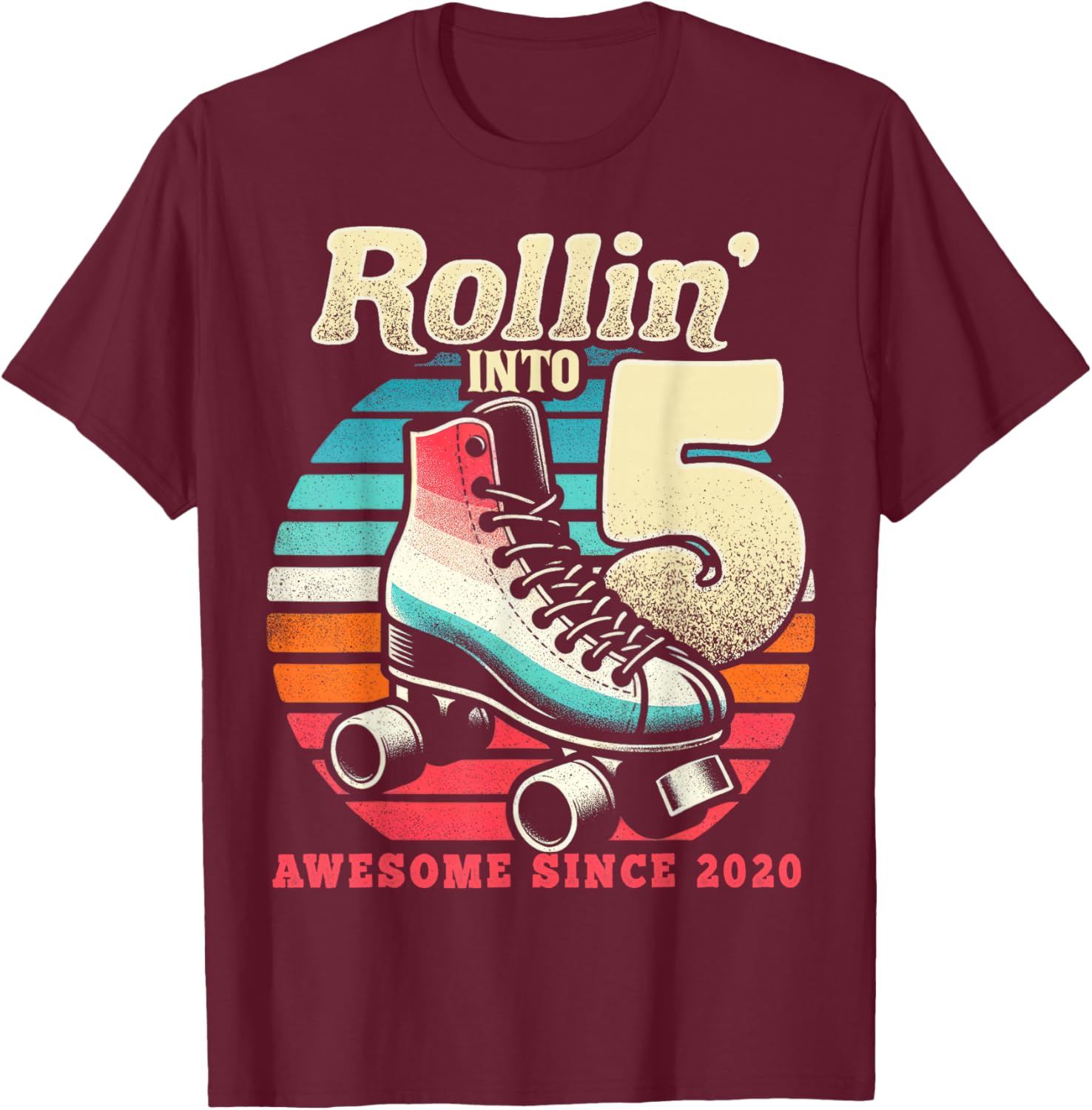Birthday Roller Skating 5th Girls Rollin into 5 Skate Party T-Shirt - T-Shirt | Maroon
