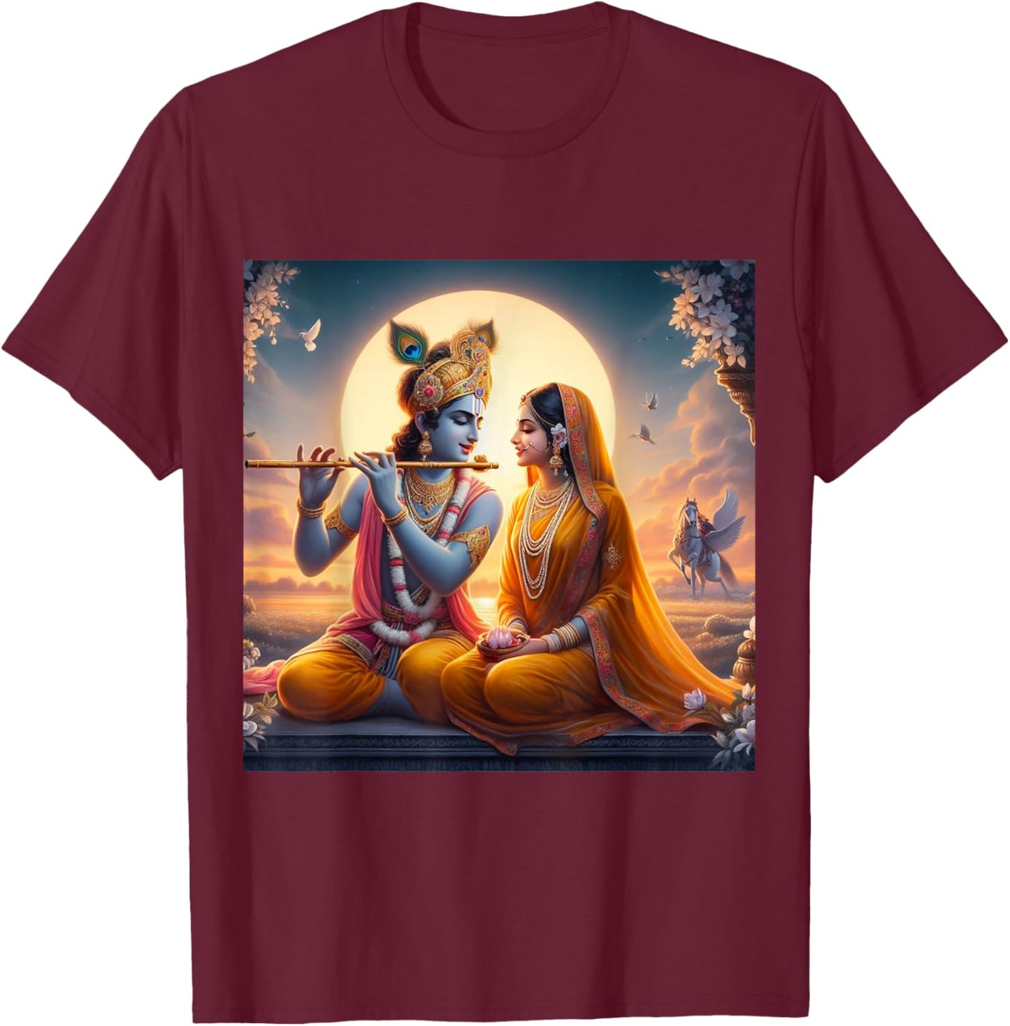 Radha and Krishna Love , Small, Black T-Shirt - T-Shirt | Maroon