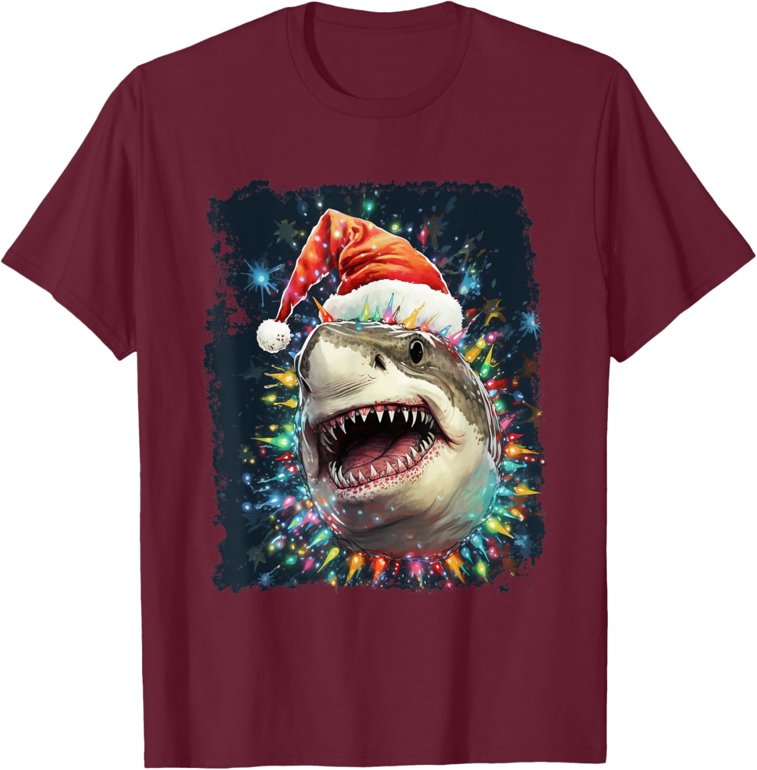 Pop Art Vintage Santa Claus Hat Christmas Shark T-Shirt - T-Shirt | Maroon