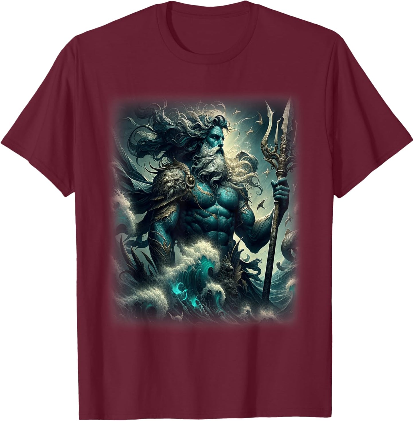Poseidon Trident Shirt Lord of the Sea Ancient Greek God Art T-Shirt - T-Shirt | Maroon