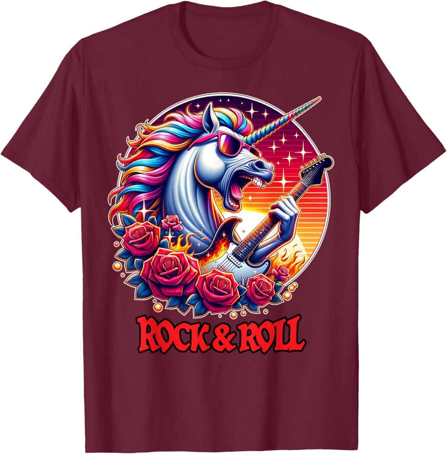 Unicorn Playing Guitar Rock and Roll Rock Star Women T-Shirt - T-Shirt | Maroon