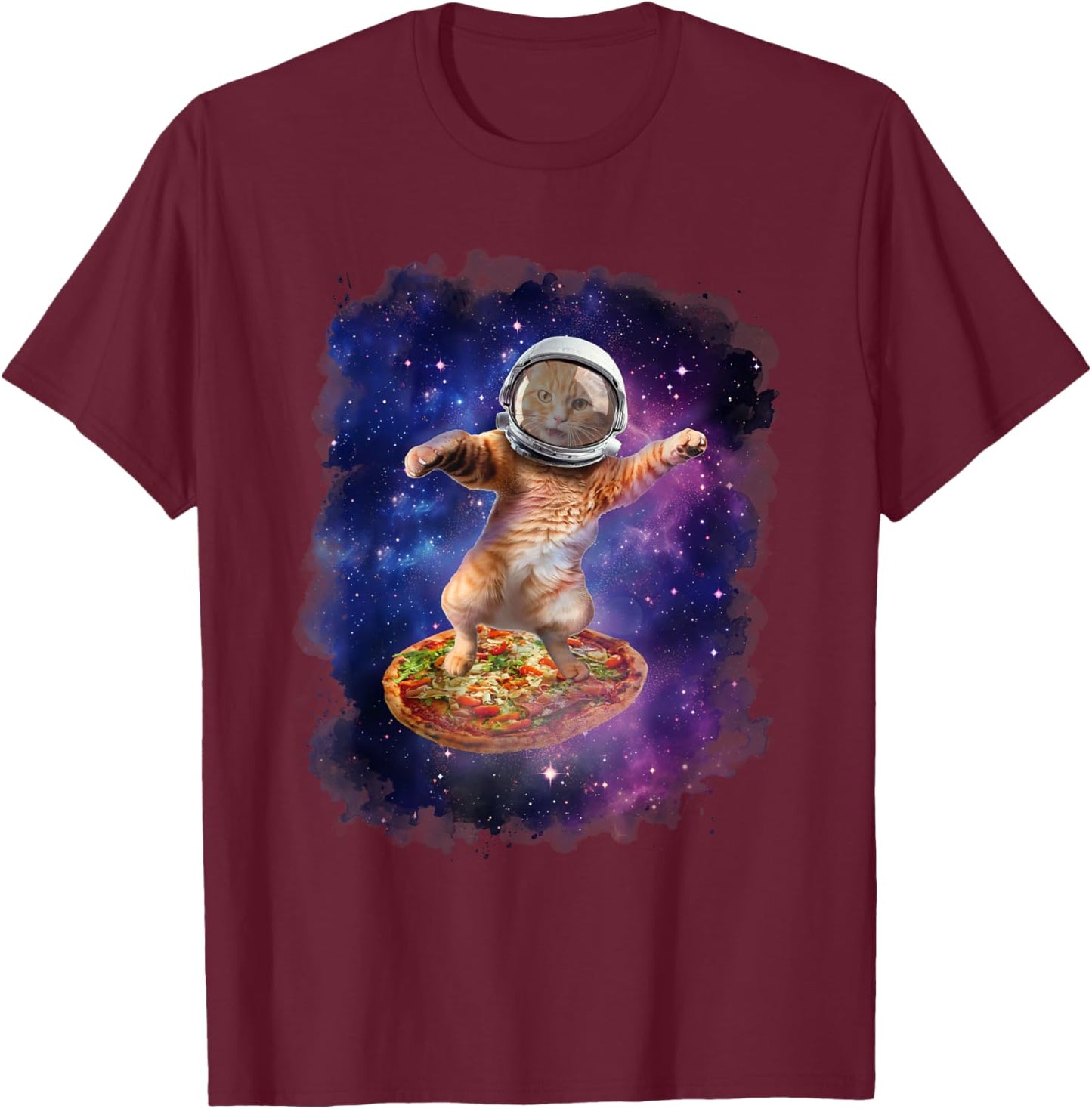 Cat Flying A Pizza - Cat Lover Kitten Owner Kitty Men Women Kids T-Shirt - T-Shirt | Maroon