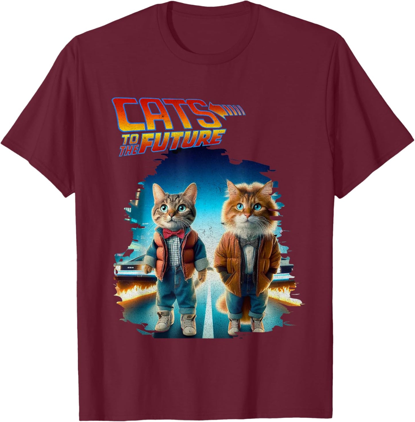Pop Culture Cats To The Future Parody Funny 80s 90s Cats T-Shirt - T-Shirt | Maroon