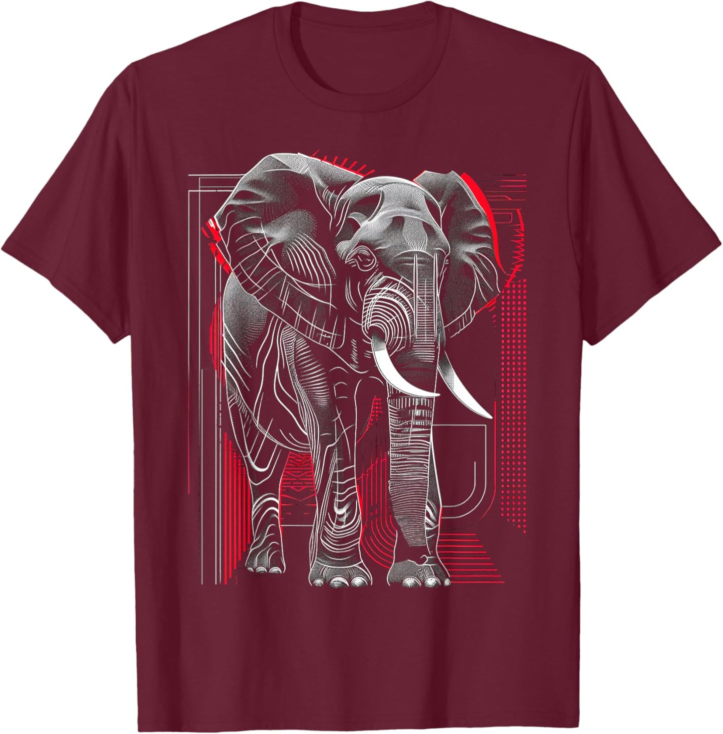 Elephant Geometric Abstract Animal Drawing Art Elephant T-Shirt - T-Shirt | Maroon