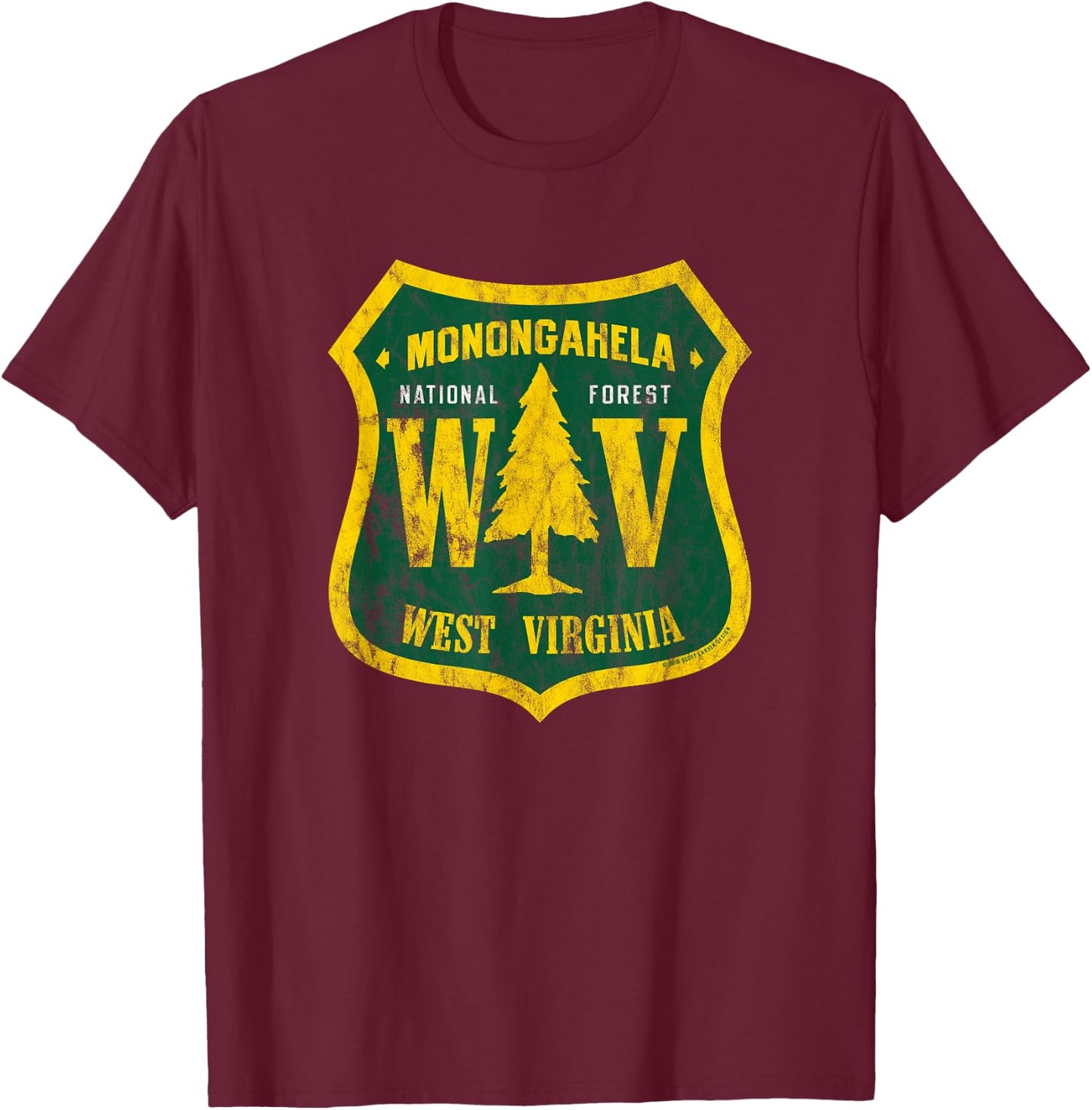 Monongahela National Forest West Virginia Shield Retro Look T-Shirt - T-Shirt | Maroon
