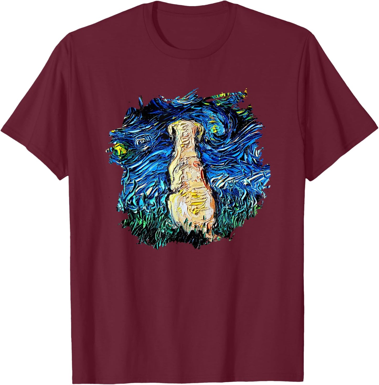Yellow Labrador Starry Night Impressionist Dog Art by Aja Women Kids T-Shirt - T-Shirt | Maroon